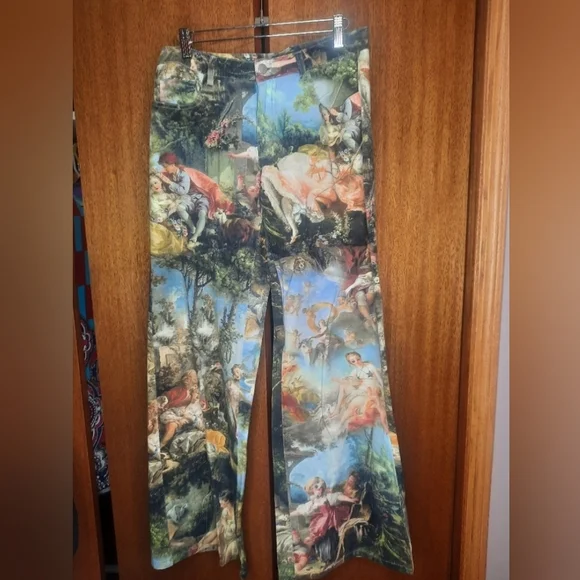 ISO Dolls Kill Wide Leg Pants with Multicolor Renaissance Print - Picture 1 of 6